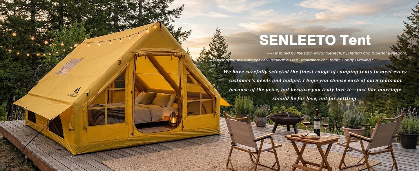 129 Square Feet Large Inflatable Camping Tent 6-8 Person,4 Season Waterproof Inflatable Tent House with AC Vent&Stove Jack