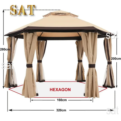 For 10'x10' Gazebos for Outdoor Hexagonal Gazebo with Netting and Privacy Curtains By, 120"L X 120"W X 110"H, 74.8 Pounds&