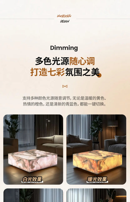 CNatural jade coffee table square crystal light luxury mansion blue and white jade living room marble luminous coffee table C660