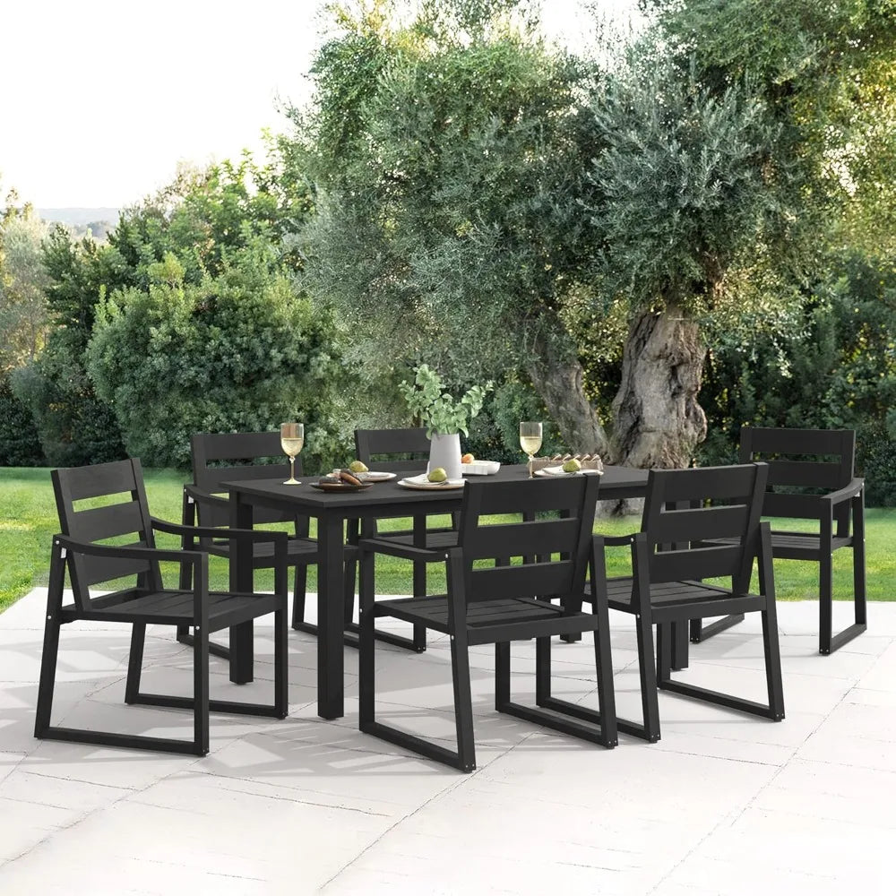Patio Table and Chairs Set, Outdoor Dining Set for 6, Patio Furniture for Deck, Poolside, and Backyard, Black