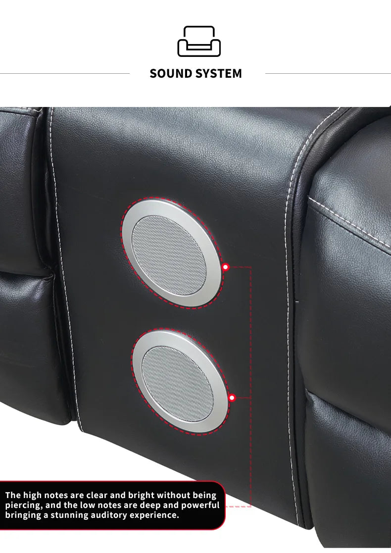 Power Reclining Sofa Couch with Wireless Charger 3 Seaters Recliner  Reading Light Leather Bluetooth Speaker Theater Seating LED