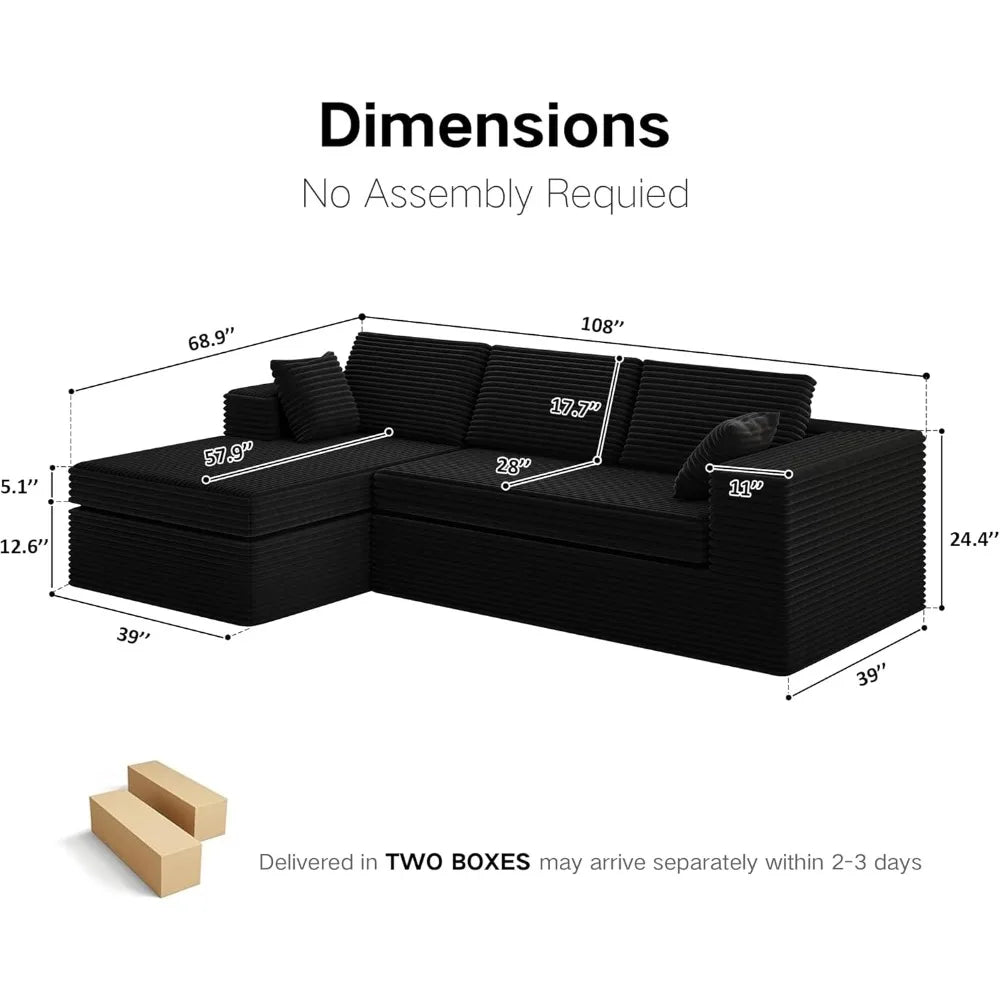 108” Cloud Boneless Couches for Living Room，Modular Sectional Cloud Couch with Deep Seat,Comfy Boneless L Shaped Couch-Oversized