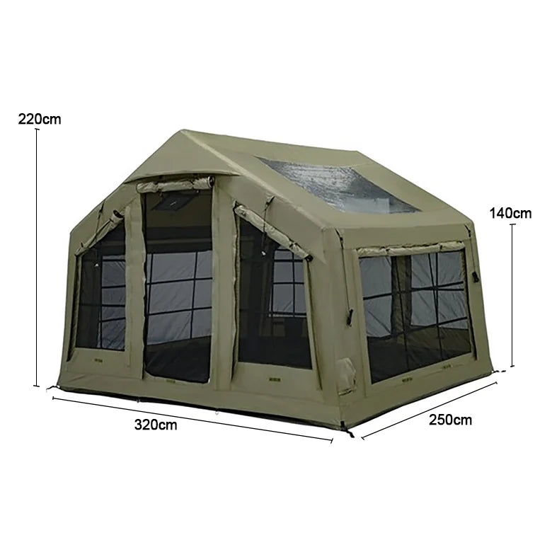 86 Square Feet²  Army Green Inflatable Tent for Camping,3~5 Person Waterproof Oxford Fabric Luxury Air Tent with AC Vent