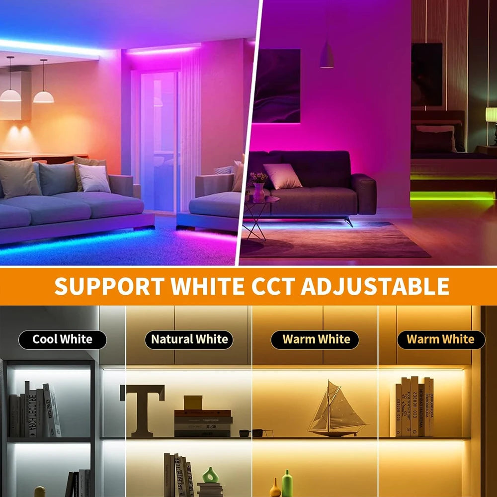 5M 10M 20M 24V COB RGB+CCT LED Strip Flexible Dimmable Room Cabinet Liner Light Bedroom Decor 2.4G RF Touch Panel Remote Control