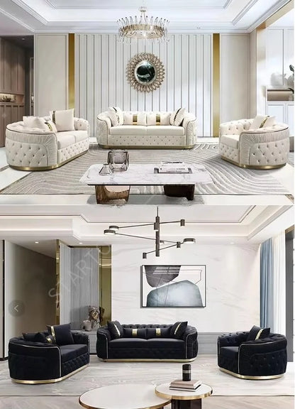 Italian Luxury Design Home Furniture Modern Living Room Sofa High Quality Stainless Steel Velvet Fabric Sofa