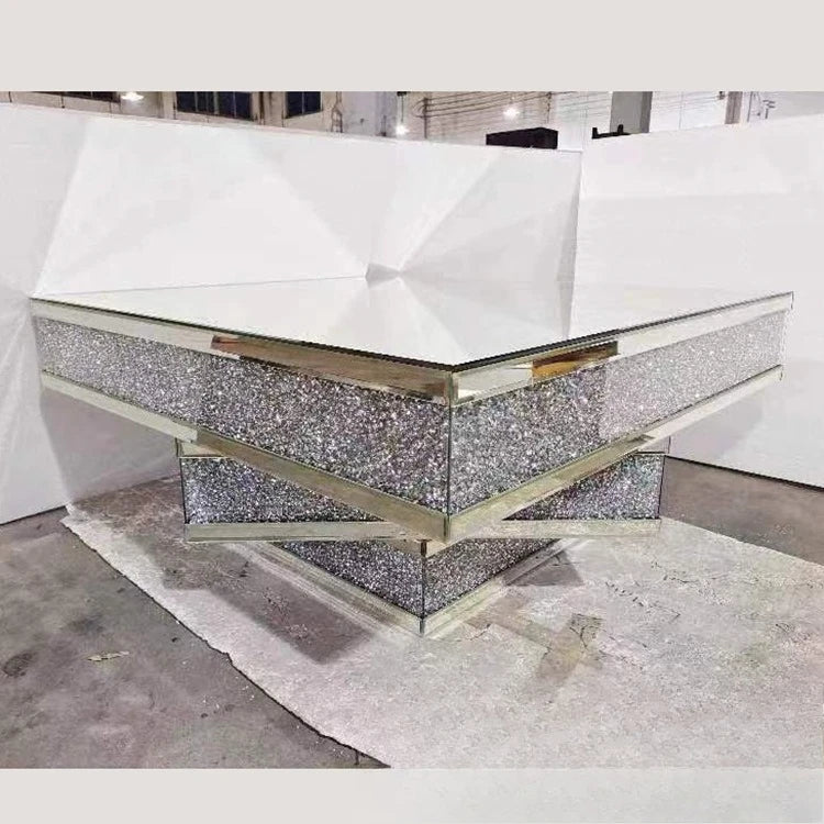 2024 hot sale modern light luxury rose gold 3D three-dimensional mirror rhinestone glass living room square coffee table corner