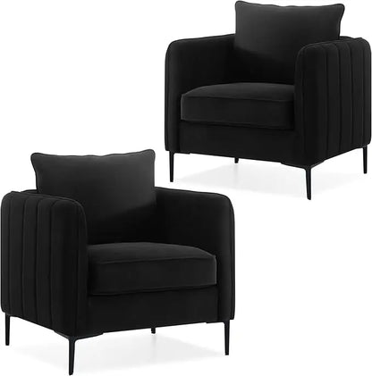 Velvet Accent Chairs Set of 2, Modern Upholstered Accent Chair Comfy Velvet Armchair with Thick Cushion and Wood Frame
