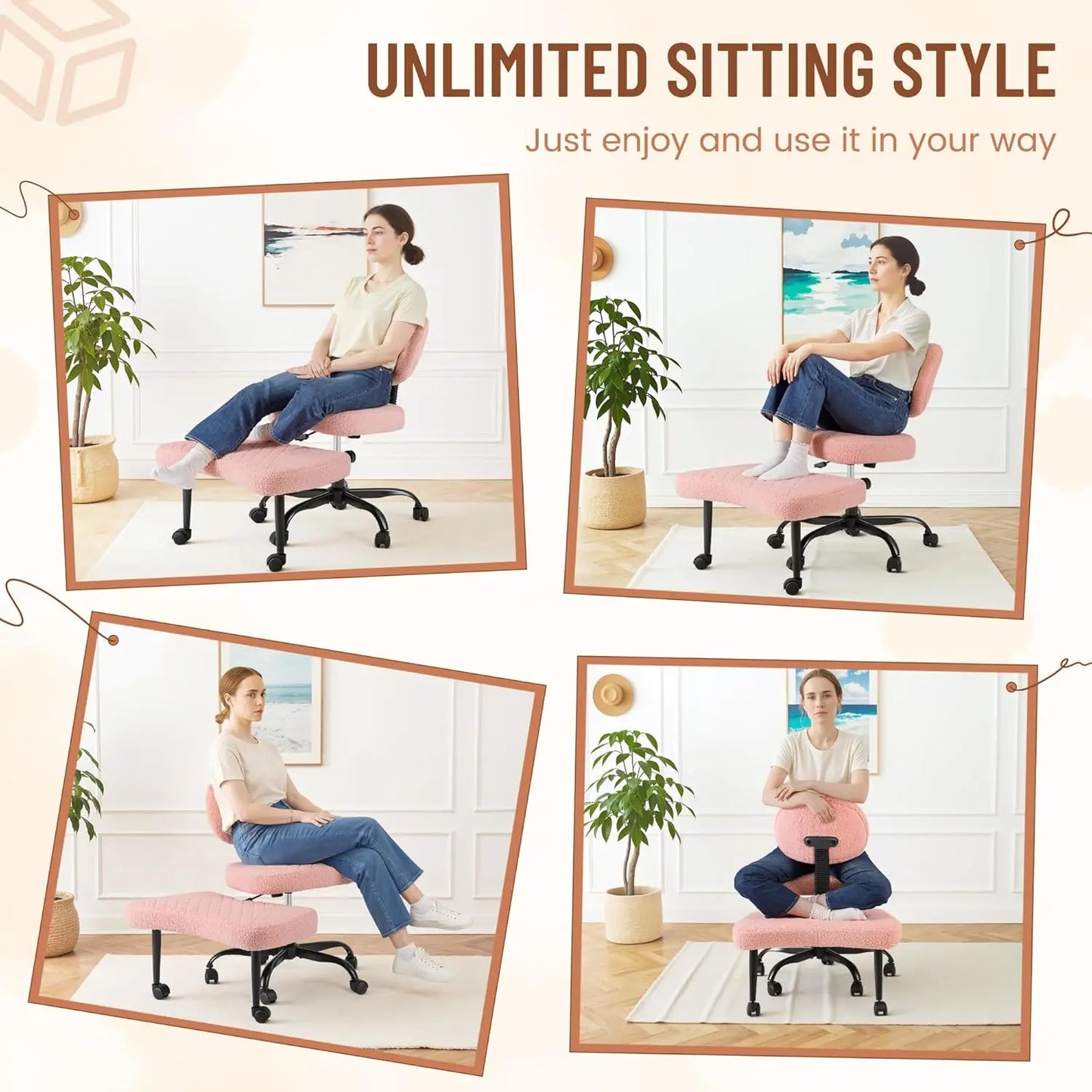 Ergonomic Cross Legged Office Desk Chair with Wheels, 360° Swivel and Adjustable Height for Meditation and ADHD,Criss Cross Knee