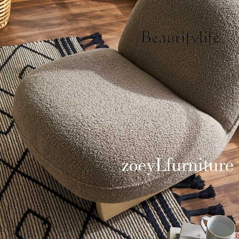 Nordic minimalist lamb wool balcony single sofa Italian living room solid wood leisure sofa