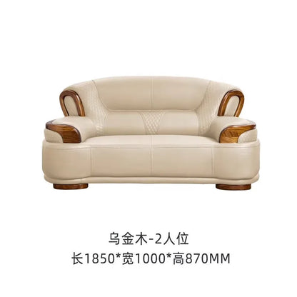 New Chinese leather sofa first layer cowhide ebony wood Italian light luxury sofa living room combination U solid wood furniture