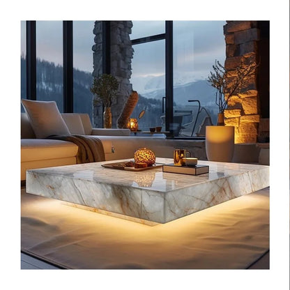 Custom-Size Modern Marble Onyx Coffee Table with RF Polishing Contemporary Design Contemporary Style Square Nature Stone