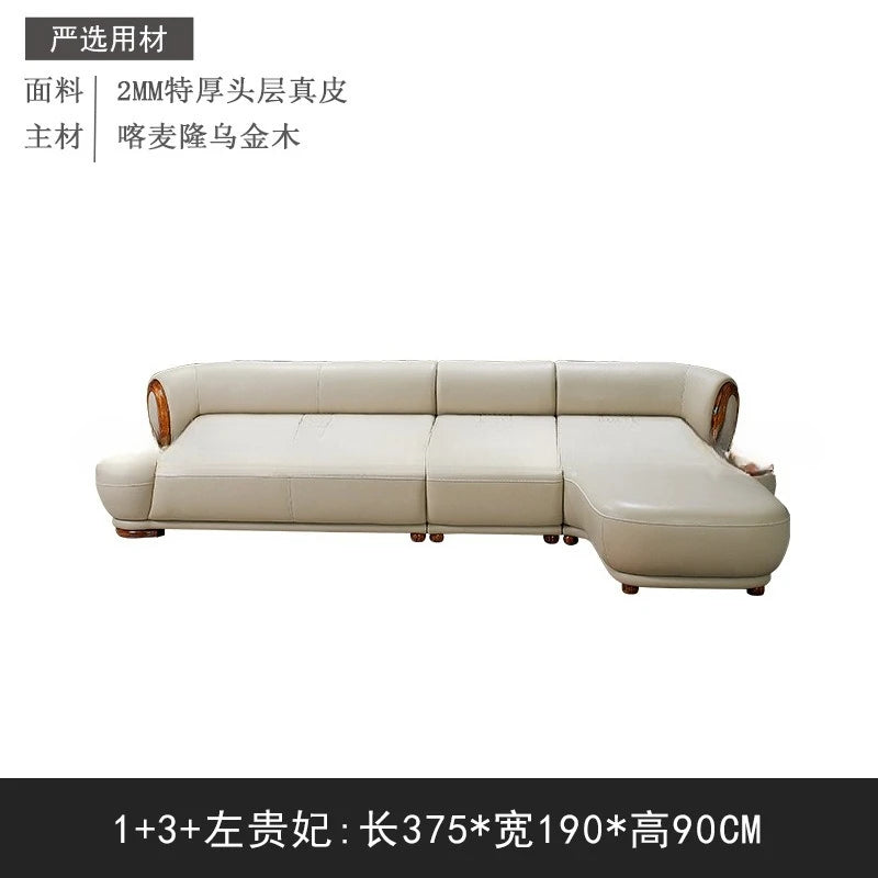 Modern ebony leather sofa first layer cowhide home simple new Chinese living room solid wood
