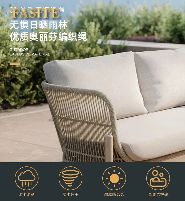 Outdoor rattan sofa courtyard garden open-air balcony leisure outdoor solid wood teak villa