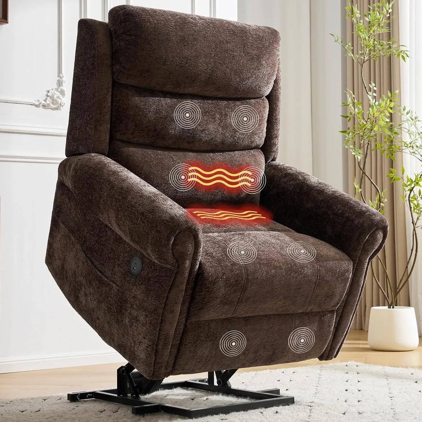 Power Lift Recliner Chair for Elderly - Lay Flat Electric Lift Chair with Adjustable Headrest, Dual Heating & Massage