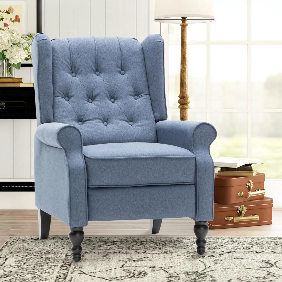 Mid Century Wingback Recliner Chair for Adults, Modern Linen Fabric Push Back Recliner Chairs with Button Tufted, Customized