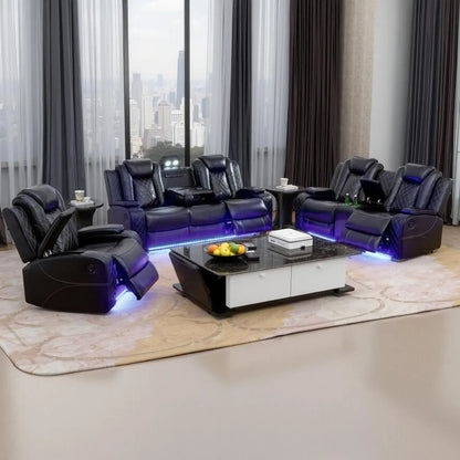 Bestseller Power Leather Recliner Sofa Set with LED Lights