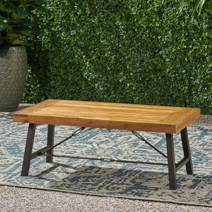 Catriona Outdoor Acacia Wood Coffee Table Teak Finish/ Rustic Metal Brown and Black
