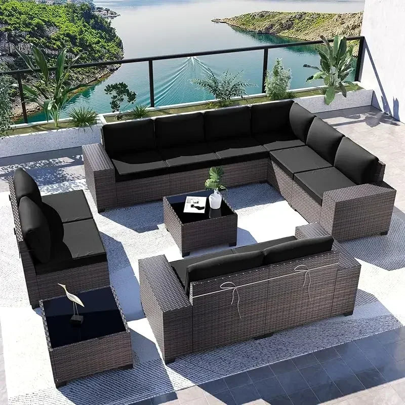 YND6-WQQkulavik 6PCs outdoor furniture set PE Wicker rattan sectional sofa patio conversation sets. navy blue