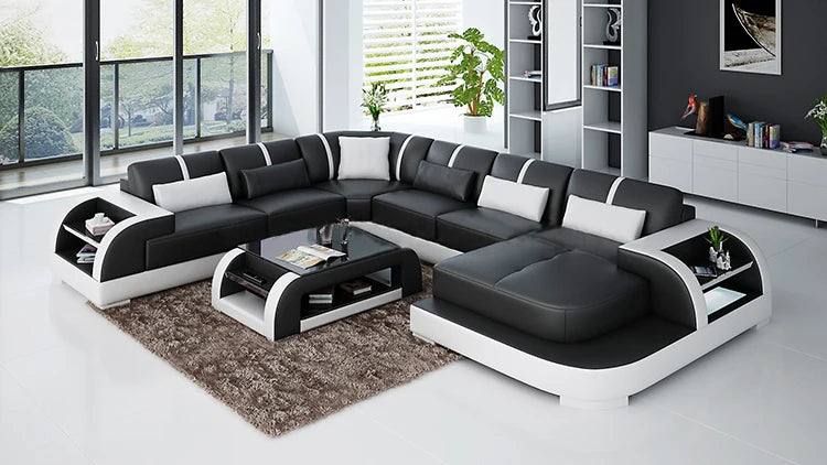 China Supplier's Customized Modern Leather Sofa Set Genuine Leather Home Furniture with Sponge Filling for Living Room