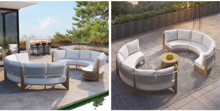 Outdoor garden balcony teak sofa outdoor leisure villa garden courtyard waterproof sunscreen solid wood furniture combination