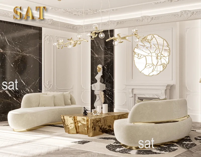 Italian Designer Luxury Living Room Sofa Set Villa Modern Couch Metal Base Velvet Curved Home Hotel Living Room Furniture