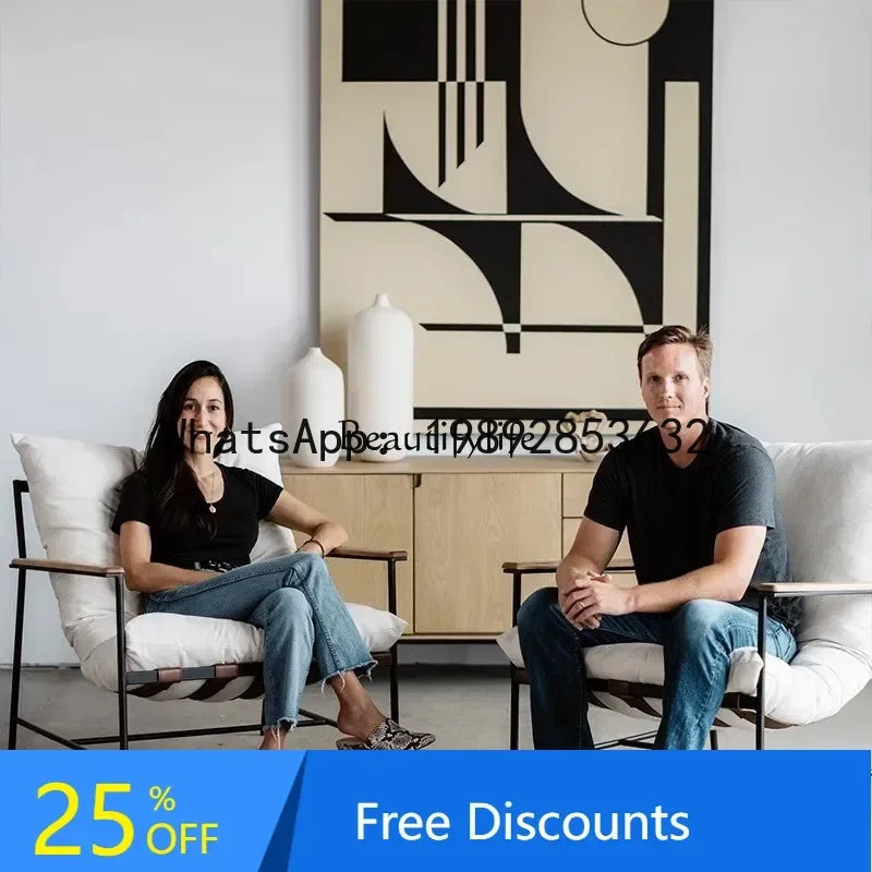 Designer Cream Style Fabric Recliner Living Room Balcony Leisure Saddle Leather Single Sofa Chair