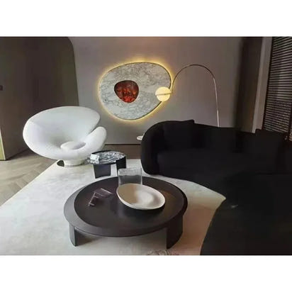 #y Elegant Accent Casual Black  Leather Lounge Chairs Single Sitting Room Arm Chair Living Room steel Flower fiberglass Armchair