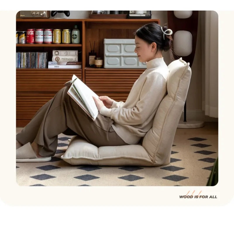 Folding Lounge Chair Cream Lazy Recliner Padded Backrest Compact Foldable Chair for Bedroom Balcony Living Room Furniture