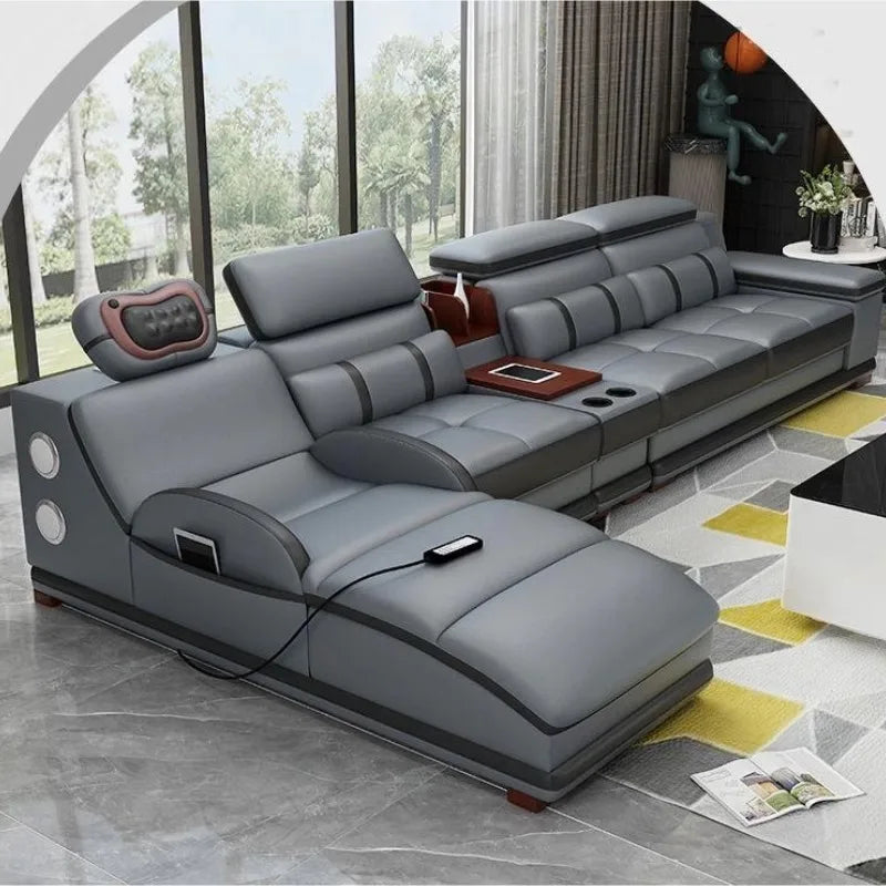 small apartment living room multi-functional massage light luxury Italian first layer cowhide 2024 new