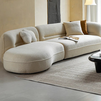 l # Italian Minimalist Fabric White Sofa Cream Style Small Living Room Curved Sofa Modern Boucle Solid Wood Half Round Sofa Set