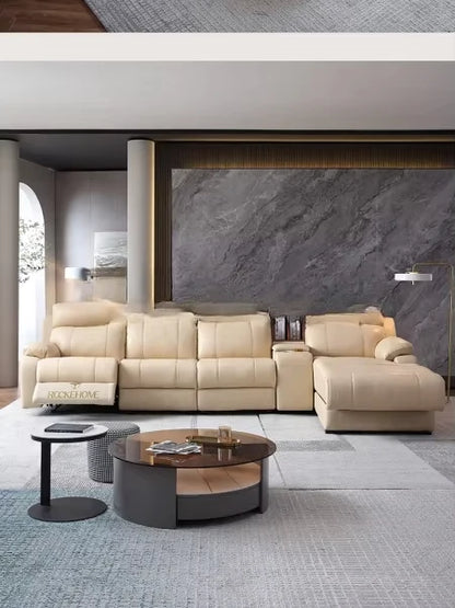 Nordic Tech Smart Electric Reclining Sofa Set Functional Genuine Leather Sofa Cama L Shape Sectional Couch