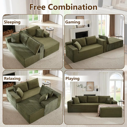 Corduroy L-Shaped Sectional Sofa with Right Chaise, Cloud Comfort Couch for Living Room