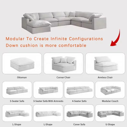 Modern Style Comfortable Coud Couch Living Room Furniture Modular Down Filling Velvet Fabric Sectional Sofa Set