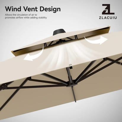 9' X 12' Cantilever Patio Umbrella 360°Rotation Rectangular Outdoor Large Offset Umbrellas Double Top Heavy Duty Windproof