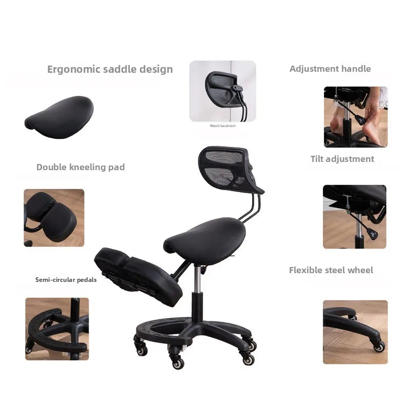 Kneeling Chair Adult Ergonomic Correction Chair Saddle Chair Double Cushion Adjustable Anti-Hunchback Position Learning