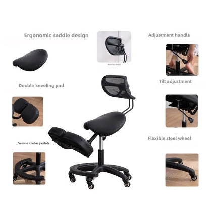 Kneeling Chair Adult Ergonomic Correction Chair Saddle Chair Double Cushion Adjustable Anti-Hunchback Position Learning