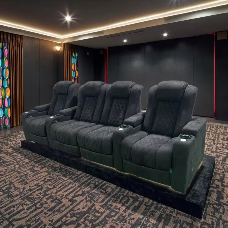 Modern Black Fabric Electric Recliner Theater Chair Luxury Home Vip Seating Cinema Room Sofa Power Reclining Movie Furniture
