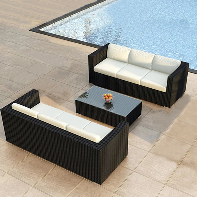 Outdoor Coffee Table Garden Sofas Combination Leisure Nordic Lawn Garden Sofas Simple Pe Rattan Furniture Sofá Jardín MHHYSF
