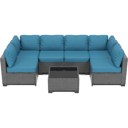 Outdoor Patio Sectional Sofa Set with 5 Pieces, PE Wicker Furniture, Conversation Area with Washable Cushions