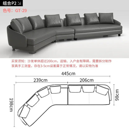 Designer Curved Leather Sofa Italian Cowhide Light Luxury Brands High-End