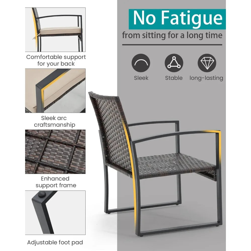 Patio Furniture Set, Outdoor Rattan Bistro Set with Coffee Table, Durable Steel Frame with Strapped Cushions for Garden