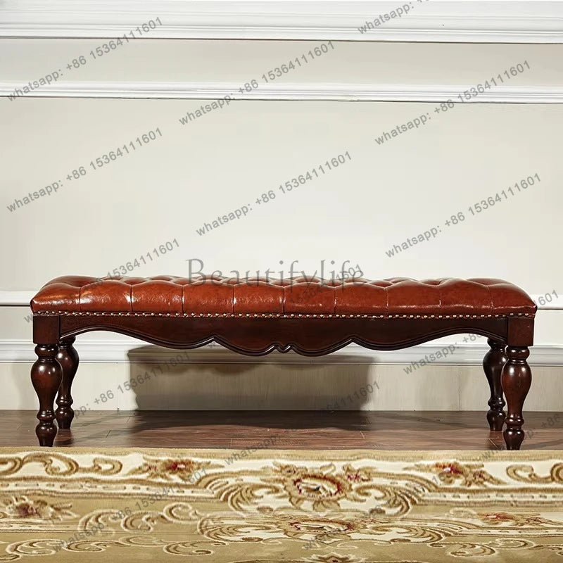 Simple American bedside stool, bedroom walnut leather solid wood bedside stool