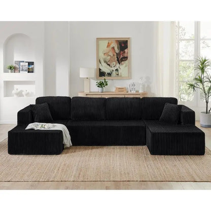 U-Shaped Modular Sectional Sofa, Compressed Modern Minimalist Corduroy Couch, Sleeper Sofa for Living Room and Bedroom, Comfy