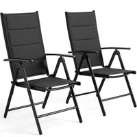 Aluminum Foldable Garden Chair, Lounge Backrest 7 Adjustable Settings, with Armrests, Weatherproof Outdoor Chairs Black,Gray