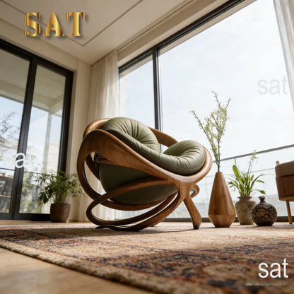 klModern Design Solid Wood Circular Leisure Chair Leather Cushion Cross Base Customizable Fabric Color Living Room Single Chair！