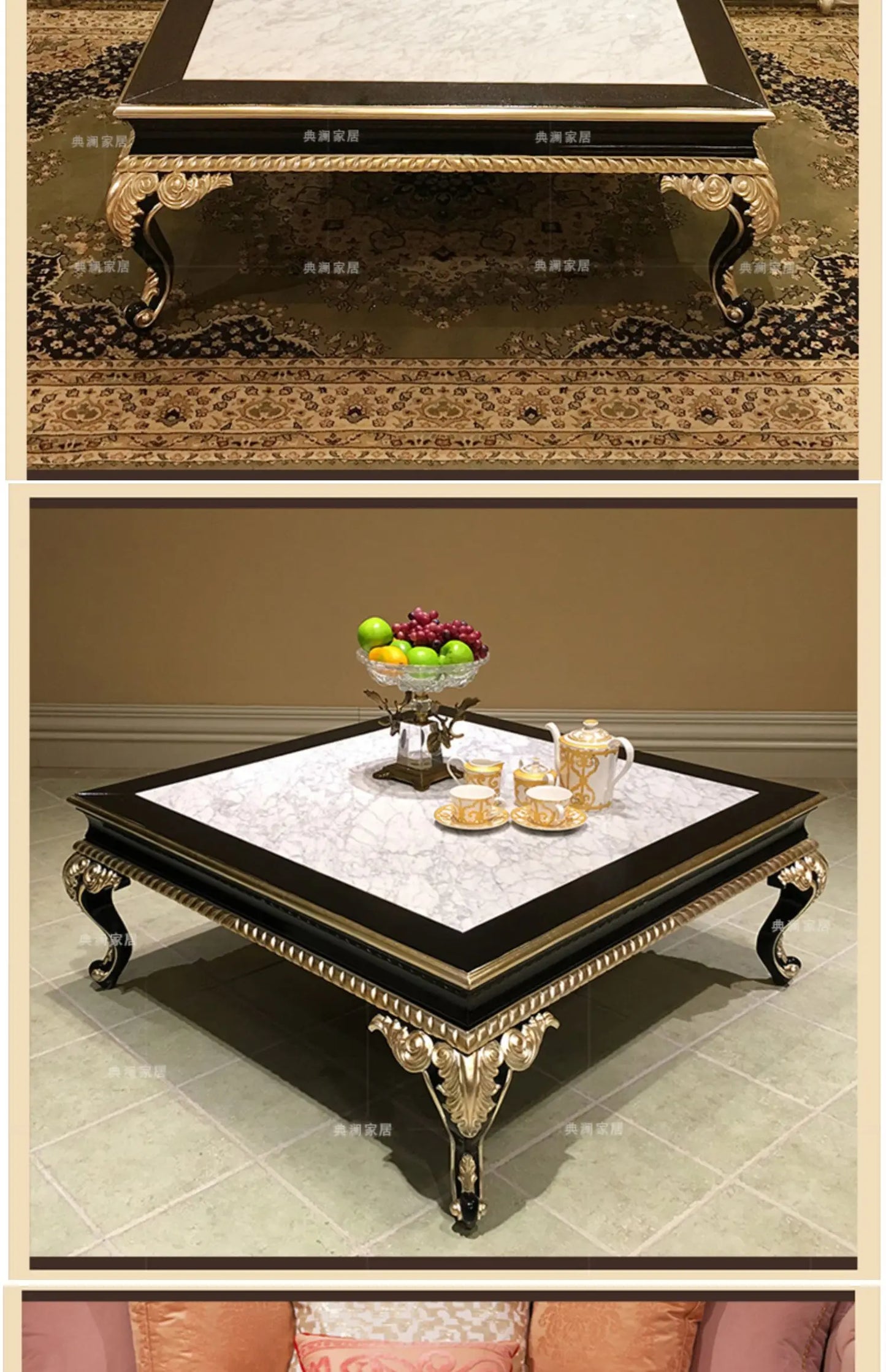 Neoclassical solid wood furniture coffee table marble table furniture set combination