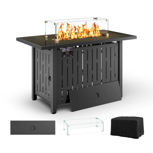 42 Inch Gas Fire Pit Table, 50,000 BTU Propane Pits for Outside with Steel Lid and Waterproof Cover, 2 in 1 Firepit Table