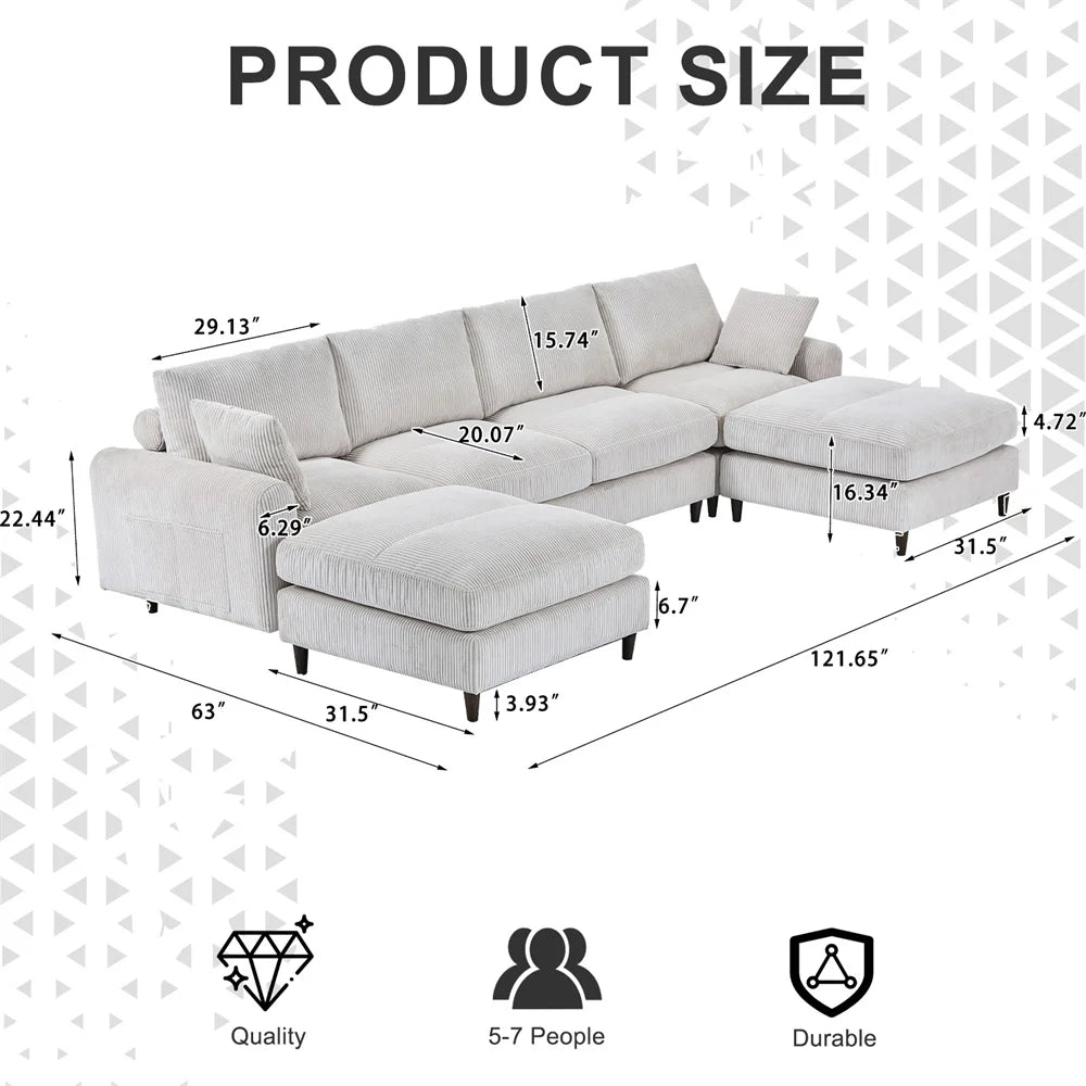 121" Modular Sectional Sofa Couch L Shaped Upholstered Sofa With Chaise Cushion Oversized 6 Seater Couches Sofas For Living Room
