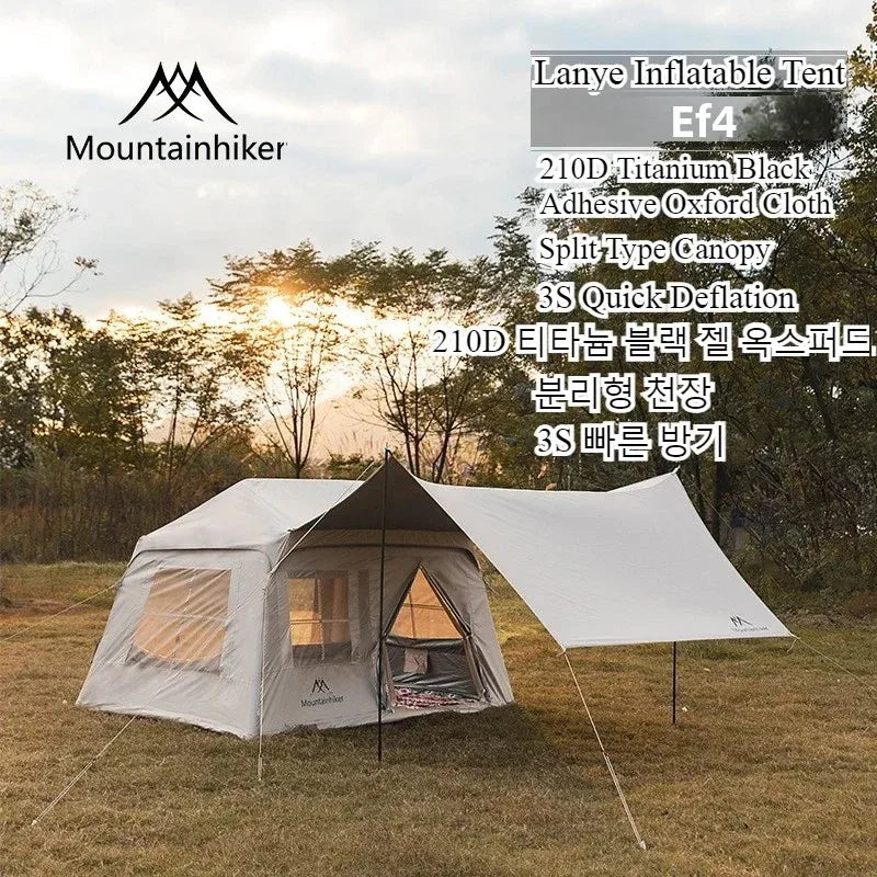 MOUNTAINHIKER 4-6 Person Outdoor Camping Manual Inflation Tent Anti-UV Shade Waterproof Air Tent Hiking Quick Open Beach Fishing