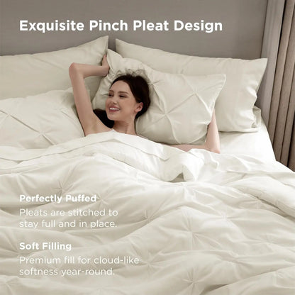 King Size Comforter Set Ivory Bed in a Bag King Size 7 Pieces GentleSoft™ Pintuck Bed Set Gift for Family Pinch Pleat Ivory Comf